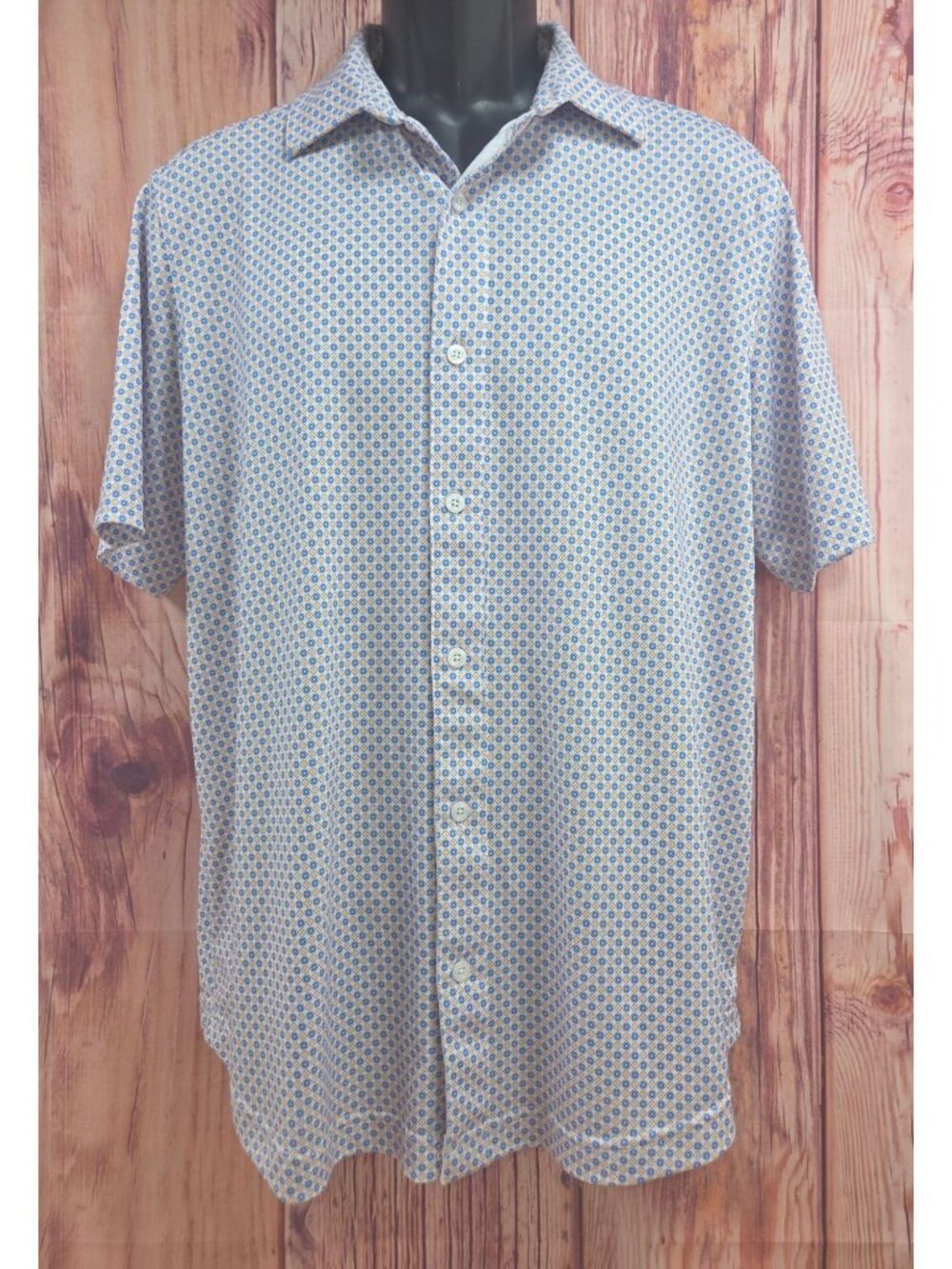 Johnston & Murphy XC4 Mens Button-Up Shirt Medium Blue Print